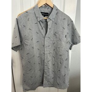 Molokai Surf Co Mens Large Gray Paper Airplane Print Short Sleeve Button Down